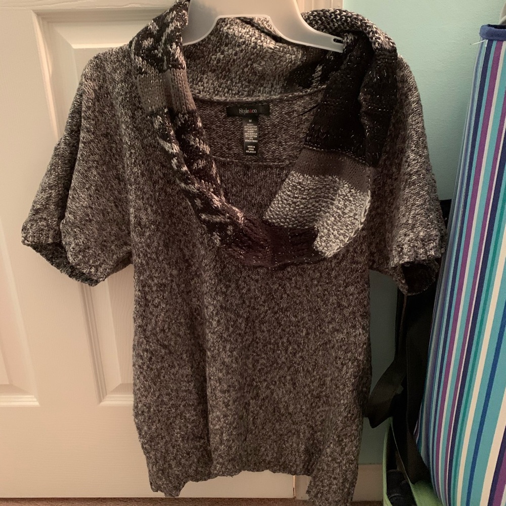 Short Sleeve Cowl Neck Sweater